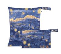 voucong Borsa riutilizzabile blu e gialla con pittura a olio cielo stellato per bambini, confezione da 2 elementi essenziali da viaggio per bambini, con manici per fare il bagno