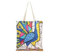 voucong Borsa tote con frammenti di arte geometrica con pavone con tasche per le donne con tasche con manici borse di tela riutilizzabili regali carini sfusi