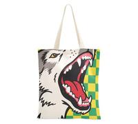 voucong Borsa tote in tela con lupo a scacchi verde giallo per le donne con tasche con manici Borsa riutilizzabile Tote Bag Bulk Friend Regali di compleanno