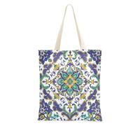 voucong Borsa tote in tela dal design unico in stile bohémien turchese per donne con tasche con manici borse di tela riutilizzabili regalo di tela sfusa