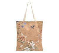 voucong Borsa tote in tela di terracotta con fiori giglio viola del pensiero farfalle per le donne per le donne con tasche con manici borse di tela riutilizzabili all'ingrosso regalo per insegnanti