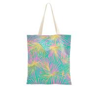 voucong Borsa tote in tessuto con foglie rosa e oro con palme tropicali con manici per donne con tasche con manici borse riutilizzabili regalo per insegnanti