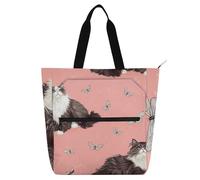 voucong Borsa tote per bambini con gatti carini cartoni animati rosa per bambini ragazzi ragazze robusta borsa per insegnante borsa da biblioteca per università shopping spiaggia