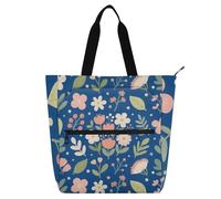 voucong Borsa tote per bambini con illustrazione di cartoni animati e fiori blu, borsa per libri e pianoforte, per bambini e adulti, leggera, riutilizzabile, con cerniera, per scuola, lavoro, viaggi