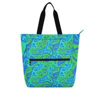 voucong Borsa tote per bambini con tintura a nodi blu verde per bambini ragazzi ragazze robusta borsa per la spesa borsa da spiaggia con tasche con cerniera per la scuola shopping spiaggia