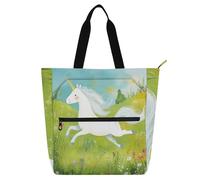 voucong Borsa tote per bambini con unicorni che corrono nel prato per bambini donne uomini grande libro per bambini borsa della spesa riutilizzabile per college shopping spiaggia