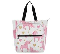 voucong Borsa tote per bambini, con unicorni, San Valentino, cuore, per bambini, studenti, adulti, impermeabile, riutilizzabile, con tasche con cerniera, per università, shopping, spiaggia