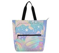 voucong Borsa tote per bambini, motivo cielo pastello, arcobaleno, a righe, per bambini, donne, uomini, impermeabile, riutilizzabile, borsa da spiaggia con cerniera, per università, shopping, spiaggia