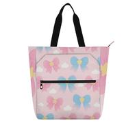 voucong Borsa tote per libri con fiocco in stile cartone animato rosa carino per bambini donne uomini robusta biblioteca libro tote shopping bag con manici con cerniera per la scuola shopping spiaggia