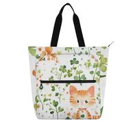 voucong Borsa tote per libri di San Patrizio con quadrifoglio per bambini e adulti, impermeabile, riutilizzabile, borsa per libri con cerniera, per scuola, lavoro, viaggi