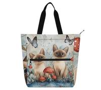 voucong Borsa tote per libri per bambini con gatti Tonkinesi, per bambini e adulti, leggera, resistente, riutilizzabile, per biblioteca, scuola, shopping, drogheria