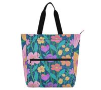 voucong Borsa tote retrò con fiori spezzati, decorazione moderna, per bambini e adulti, grande borsa a tracolla per libri da biblioteca, con tasche, per scuola, shopping, viaggi