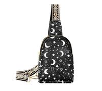 voucong Borse a tracolla alla moda moda Moon Star Black Body Sling Bag per le donne per il pacchetto di giorno, Luna Stella Nero, 1 size