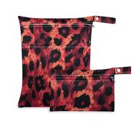 voucong Borse con cerniera per bambini, motivo leopardato, colore rosso e nero, confezione da 2, con manici per il bagno