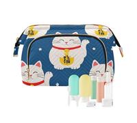 voucong Borse cosmetiche con cerniera portamonete da donna portafoglio per viaggio borsa trucco giapponese gatto fortunato blu