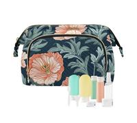 voucong Borse cosmetiche Portamonete da donna portatile per capacità di viaggio borsa cosmetica William Morris fiore pesca blu scuro
