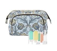 voucong Borse da toilette con cerniera Portamonete da donna per borsa da toilette per le donne William Morris Tulipani Blu Giallo Modello