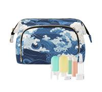 voucong Borse da toilette Impermeabile Portamonete da Donna Portafoglio per Cosmetici Borse Per Le Donne Mostri Giapponesi Onde Blu