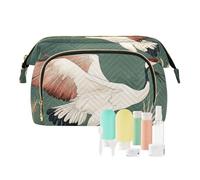 voucong Borse da toilette Portamonete da donna leggero per cosmetici borse da viaggio per le donne uccello giapponese gru con corona rossa retrò