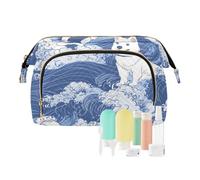 voucong Borse da toilette Portamonete Portatile per Cosmetici Borse Per Le Donne Stile Giapponese Blu Cane Onde