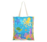 voucong Borse di tela blu mare oceano con animali marini per le donne con tasche con manici borse di tela sfusa riutilizzabili regali di Natale