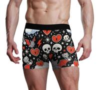 voucong Boxer da uomo con teschio e cuore, colore: nero e rosso, Cuore Teschio Nero Rosso, XXL