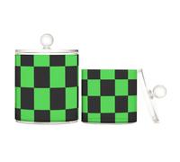voucong Buffalo Plaid Check Nero Lime Verde Trasparente Organizzatore di Plastica con Coperchio Bagno Essentials Contenitore Decorativo S 2 Pack