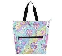 voucong Cane Candy Cartoon arcobaleno strisce carino libro Tote Bag per bambini donne uomini borse leggero borsa della spesa con cerniera per college shopping spiaggia