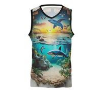 voucong Canotte da basket leggera in jersey con graffiti per uomo e donna abbigliamento nero foro 3D bianco parete oceano, Squalo animale oceano parete bianca foro 3d, L