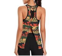 voucong Canotte da donna in tessuto a rete atletica con maniche larghe e aderenti, per esercitarsi e yoga, colore rosso e verde leopardato, Sagome di pantera leopardata rossa e verde, S