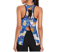 voucong Canotte da palestra da donna, in tessuto a rete, alla moda e casual, a maniche lunghe, per esercizi, yoga, chic, gatti americani, blu reale, Chic American Cats Royal Blue, M