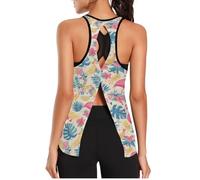 voucong Canottiera da donna in tessuto a rete, alla moda e casual, per corsa, yoga, estate, rosa, Festa di frutta con fenicotteri rosa estivi, XL