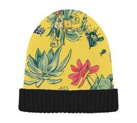 voucong Cappelli da donna a forma di teschio giallo con piante grasse, caldi, per passeggiate sulle ciaspole