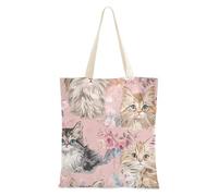 voucong Carino Maine Coon Cats Oro Rosa Tote Bag Tela per le Donne Con Tasche Con Manici Riutilizzabile Tote Bags Bulk Insegnante Regalo