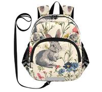 voucong Carino Orecchie Conigli e Fiori Acquerello Bambini Zaini Guinzaglio Ragazzo Ragazza Anti-Perso Personalizzato Outdoor Zaino con Striscia Riflettente