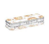 voucong Cartone animato Leone Carino Bianco Cancella Matite Box Double-Deck Penscases Per Cancelleria Con Snap E Coperchio