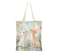 voucong Cartoon Devon Rex Cats River Womens Canvas Tote Bag per le donne con tasche con manici borse di tela riutilizzabili regalo di tela sfusa