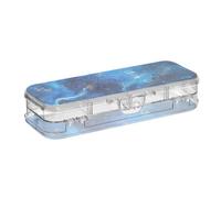 voucong Cassa dura di plastica delle penne della piattaforma del doppio della scatola di matita del chiaro marmo blu per i bambini con il coperchio