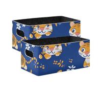 voucong Cestini decorativi blu navy con tigri dei cartoni animati, confezione da 2 pezzi per organizzare vestiti per abbigliamento, jeans, libri