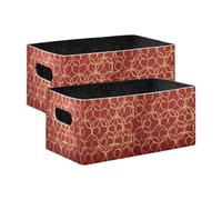 voucong Cestini portaoggetti pieghevoli con linee astratte rosse e dorate, per Capodanno, confezione da 2 pezzi, organizer per vestiti, jeans, libri