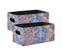voucong Cestini rettangolari con fiori blu, stile bohémien, vintage, mandala, confezione da 2 pezzi, organizer decorativo per vestiti, jeans, libri
