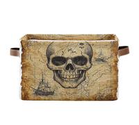 voucong Cestino portaoggetti con mappa del tesoro dei pirati, 1 confezione, pieghevoli e impermeabili per contenitori con manico robusto, corda per gadget