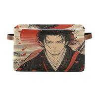 voucong Cestino portaoggetti rosso samurai giapponese, 1 confezione, pieghevole e impermeabile, con manico robusto, cestino decorativo per mensola