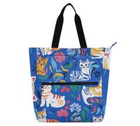 voucong Chic American Cats Royal Blue Kids Book Tote per bambini donne uomini grande borsa della spesa riutilizzabile con cerniera per la scuola lavoro viaggi