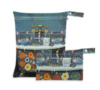 voucong Chic Blue Cats Retro Vasca da bagno lavabile Wet Clothes Bag 2 Pack Travel Essentials per bambino con manici per spiaggia