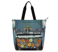 voucong Chic Blue Cats Retro Vasca da bagno per bambini Libro Borsa per bambini Studenti Adulti Leggero Riutilizzabile Borsa per la spesa Borsa da Spiaggia con Cerniera per Scuola Shopping Spiaggia