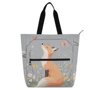 voucong Chic Fox - Borsa per libri e libri, per bambini, donne, uomini, impermeabile, riutilizzabile, con tasche con cerniera, per università, shopping, spiaggia