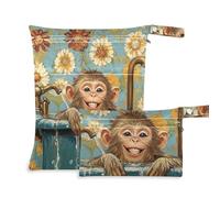voucong Chic Rhesus Monkey Macaque Vasca da bagno con cerniera Wet Dry Bags 2 Pack Travel Essentials per neonati con manici per pannolini per bambini
