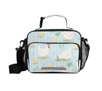voucong Chicky Hen Animal Rustic Farm Flower Pattern Blue Stripe Lunch Boxes con tracolla Lunch Bag per adolescenti viaggio