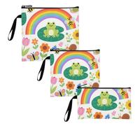 voucong Childish Illustrazione Rana Farfalla Arcobaleno Fiore Ape Colorato 3 Pezzi Riutilizzabile Snack Borse Portatile Pranzo Tote Bag per Picnic Lavoro Viaggi Ufficio